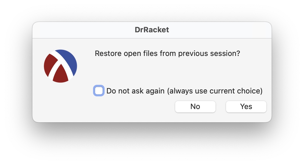 DrRacket restore open files dialog